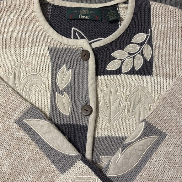 VTG Orvis Women's Patchwork Leaf Knit Grandma Sweater Button Front Cottagecore S - Picture 9 of 16